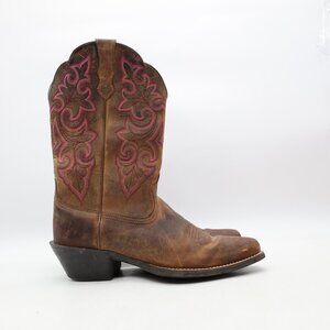 Ariat Round Up Square Toe Cowboy Boots Women's Size 9 B Brown Leather 10014172